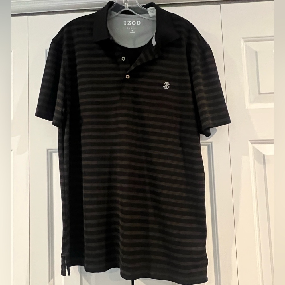 IZOD Men's Performance Polo Shirt with Black and Tan Stripes